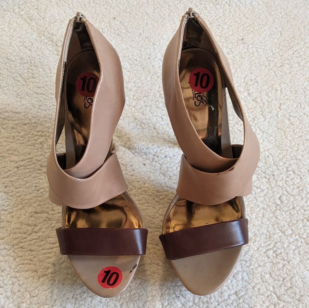 Carlos mix tab/brown leather platform stilettos